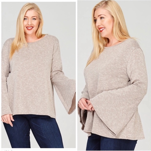 sewchicboutique Tops - Plus Size Washed Ribbed Bell Sleeve Top